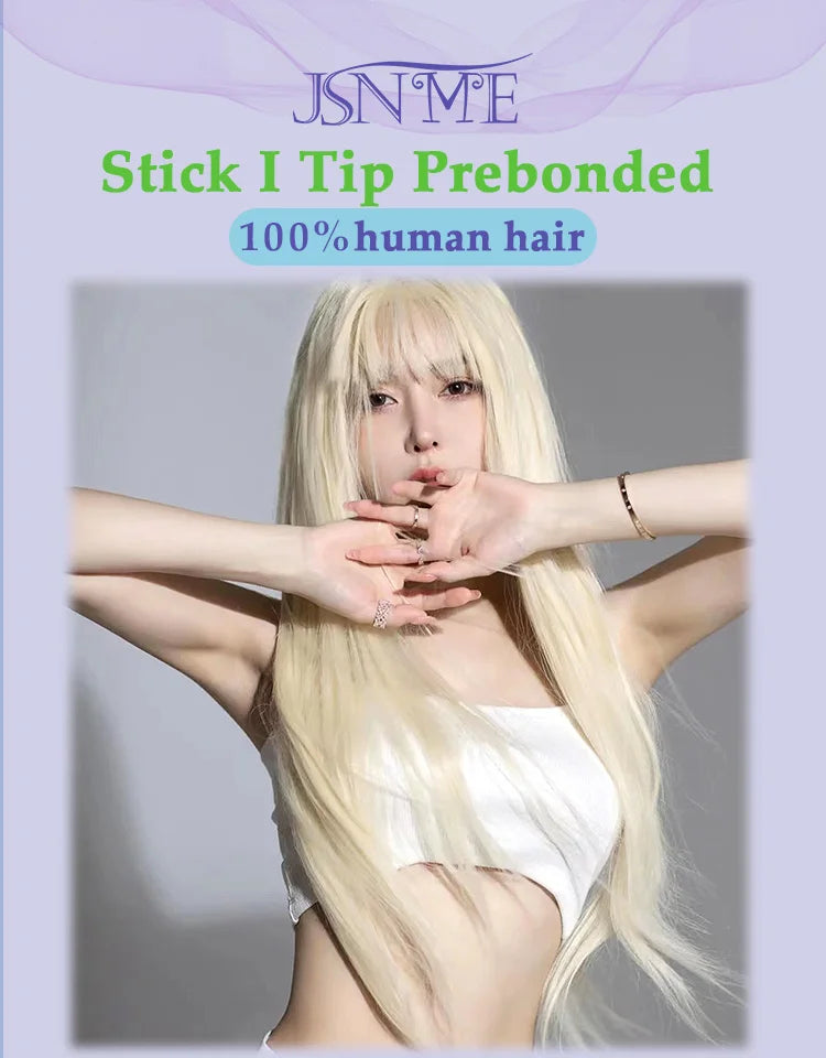 JSNME I Tip Hair Extensions Natural Real Human Fusion Capsule Keratin Hair Extensions Black Brown Blonde 1g/Strand  For Salon