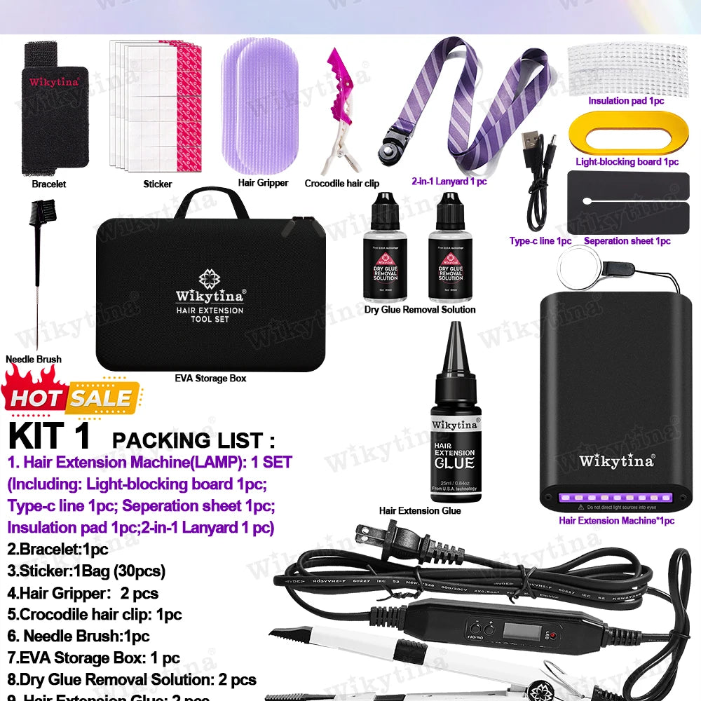 Professional UV Light Hair Extension Kit Complete Tool Set with UV Glue and Remover Machine - High-Quality Salon Styling Tools