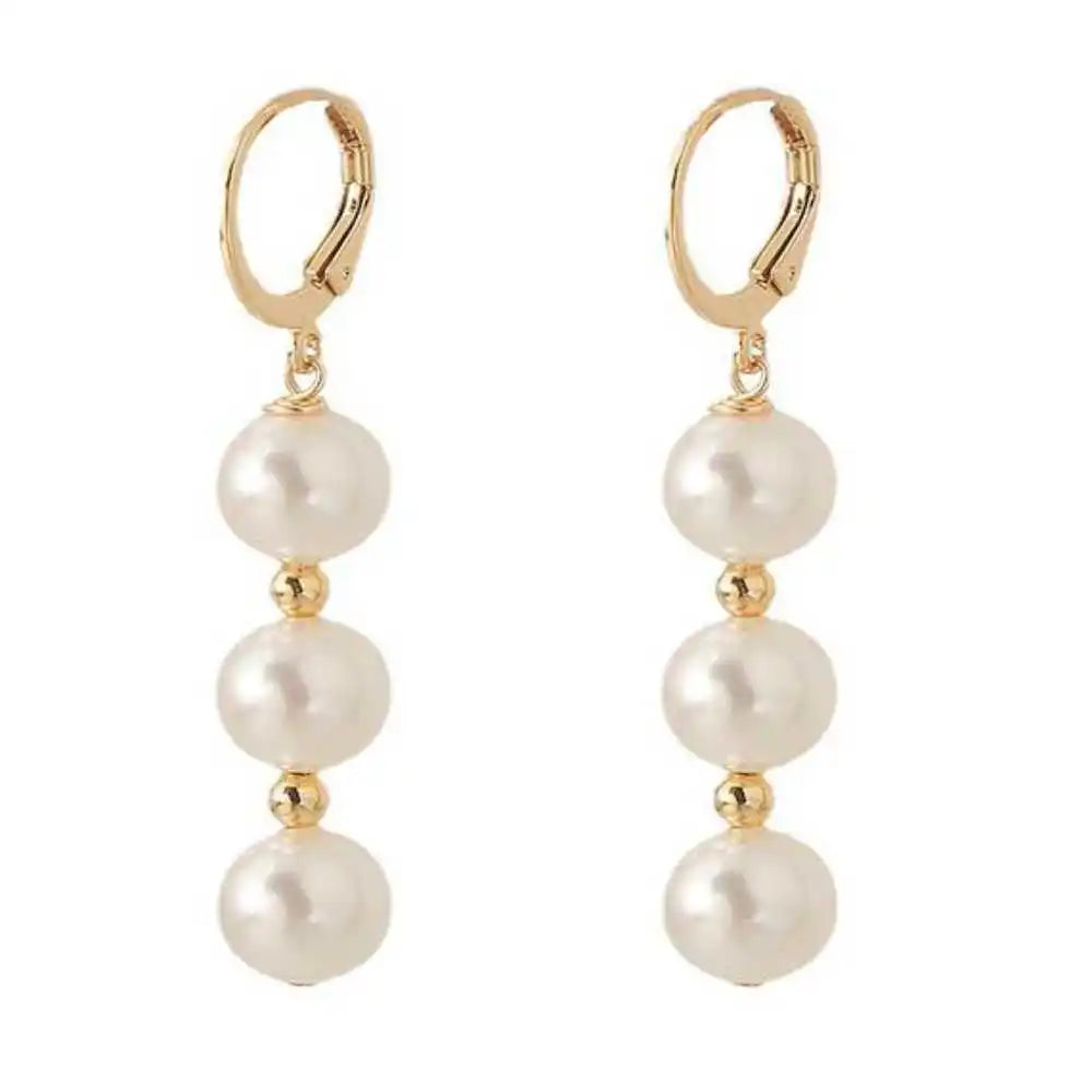 Highlights 8MM White Shell Pearl Earrings 18K Thanksgiving Gift Wedding Hook New Year Accessories Classic Mother's Day