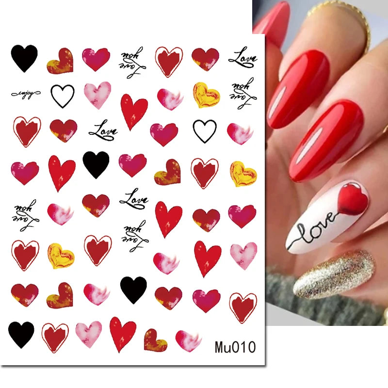 3d Pink Hearts Balloon Valentine Day Love Letters Nail Art Stickers Adhesive Sliders Nail Decals Decoration Manicure Accessories