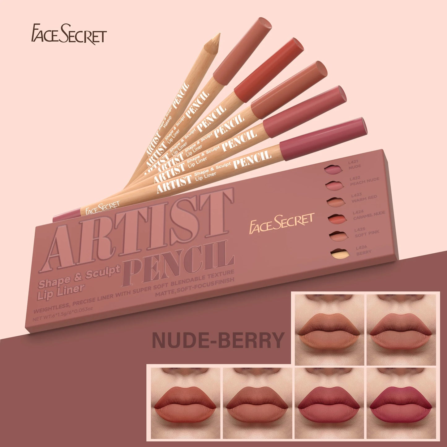 Thanks Giving Day Gift:6Pcs Lipliner Set,Nude/Pink/ Coffee Tones,Waterproof, Longlasting,Silk,Easy To Color,Women Makeup Combo,