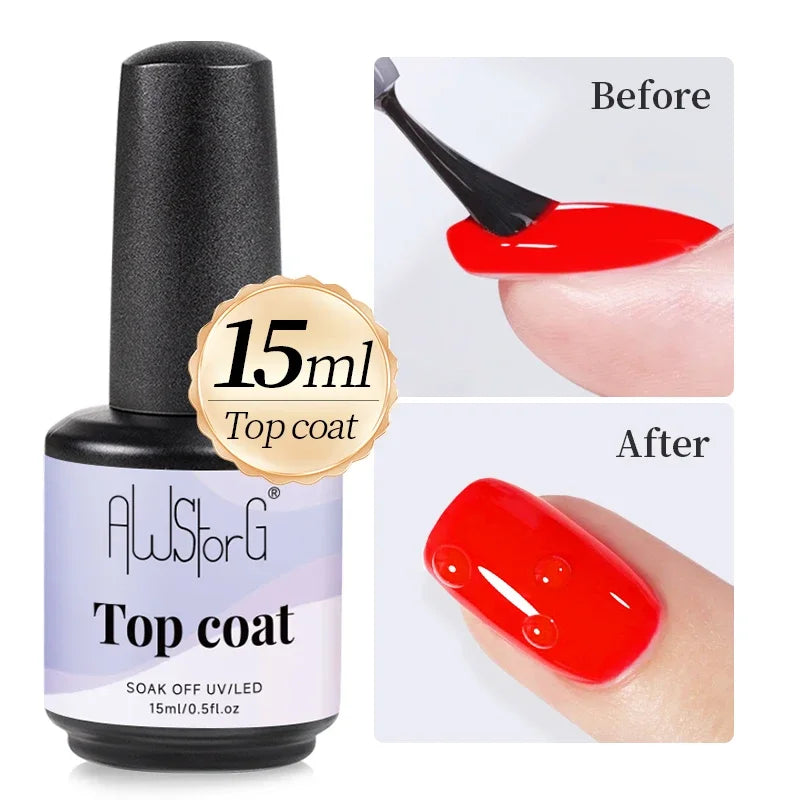 NEW Stain Resistant Gel Top Coat Gel Nail Polish UV Diamond Topcoat No Wipe Sealer Gel Finish Manicure Nail Art Salon Quality