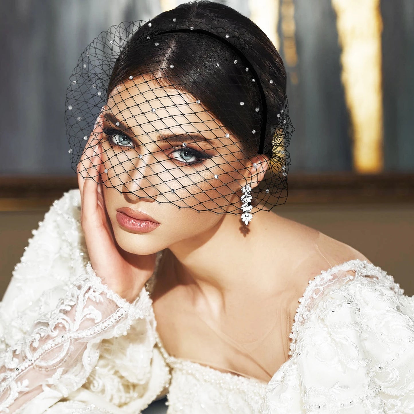 Headband Veil Fascinator - Black Mesh Birdcage Bridal Hair Accessory