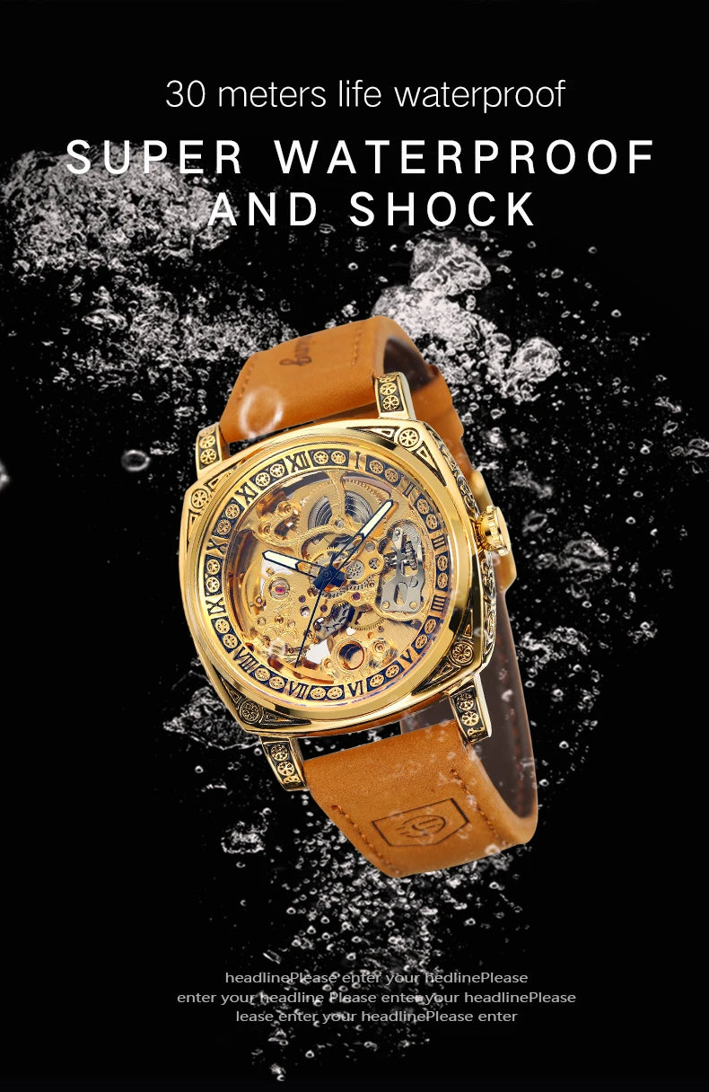 Forsining Royal Retro Skeleton Automatic Mechanical Watch for Men Leather Strap Business Casual Mens Watches Top Brand Gifts New