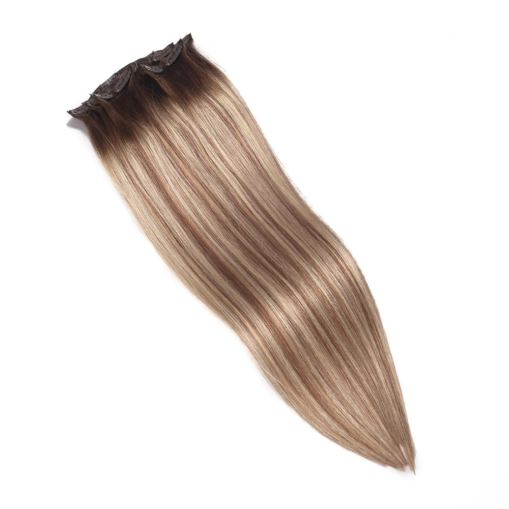 Wholesale Real Clip ins Russian Human Hair 100% Remy Hair Raw Pu Natural Straight Invisible Seamless Clip in Hair Extension