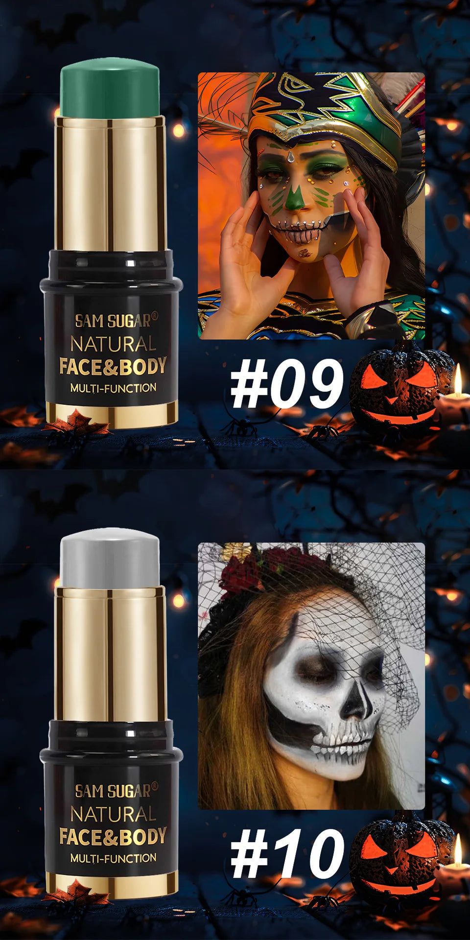 12-Colors Black White Halloween Makeup Waterproof Face & Body Paint Stick Neon Colorful Blue Green Yellow Face Paint Cosmetics