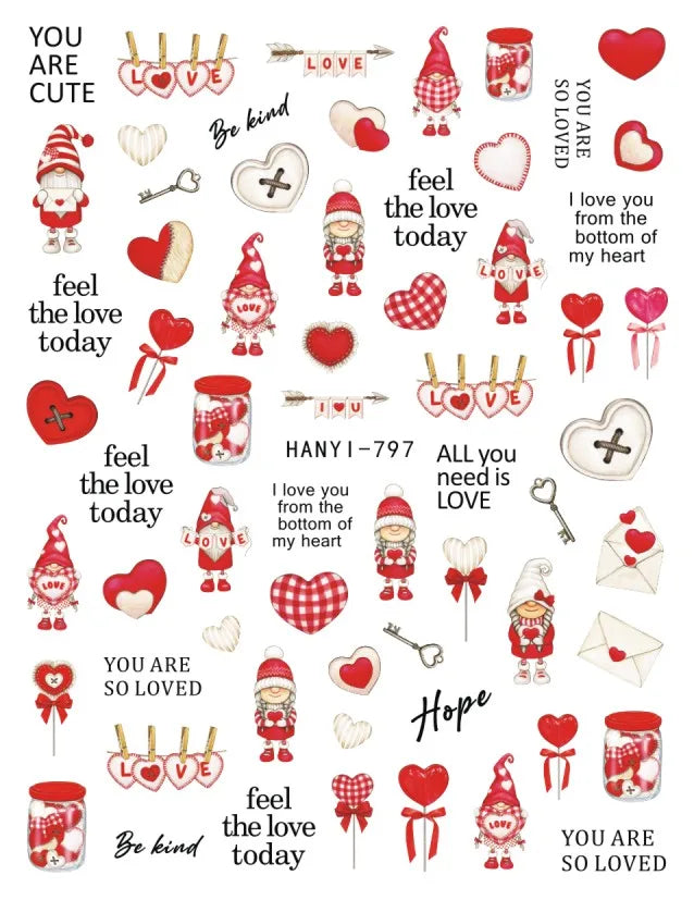 3d Pink Hearts Balloon Valentine Day Love Letters Nail Art Stickers Adhesive Sliders Nail Decals Decoration Manicure Accessories