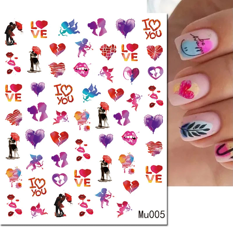 3d Pink Hearts Balloon Valentine Day Love Letters Nail Art Stickers Adhesive Sliders Nail Decals Decoration Manicure Accessories