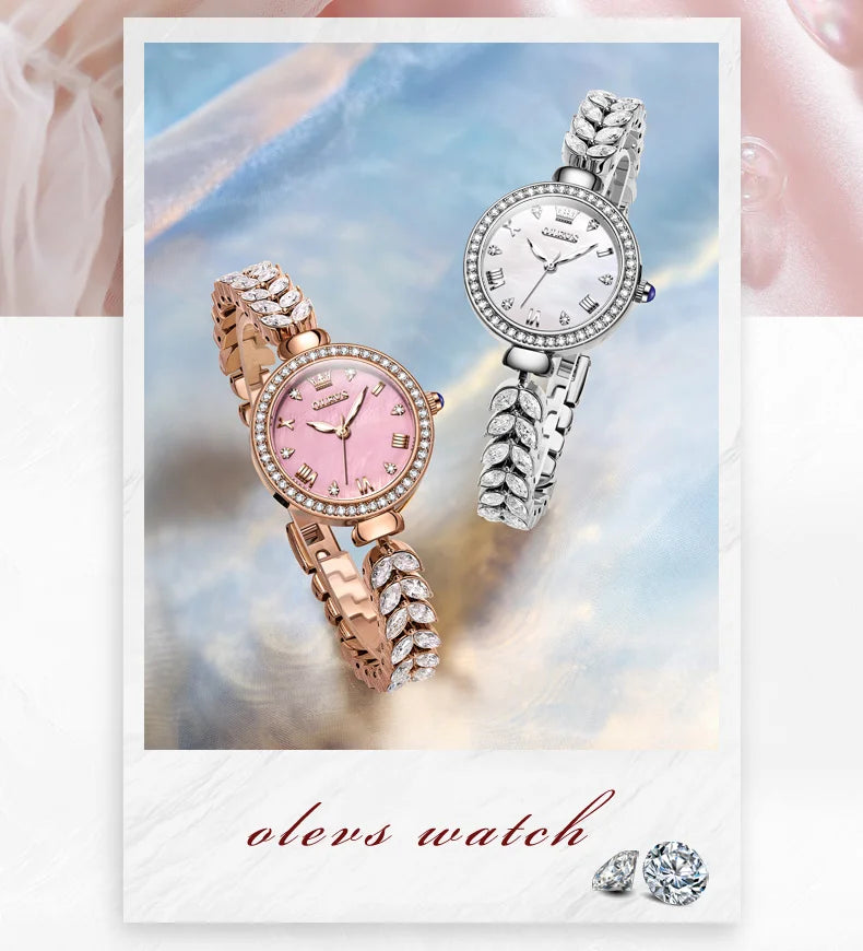 OLEVS 9971 Diamond Fishbone Women  Watch Luxury Brand Quartz Watch Elegant Bracelet Set Gift Box Waterproof HD Dial Women Watch