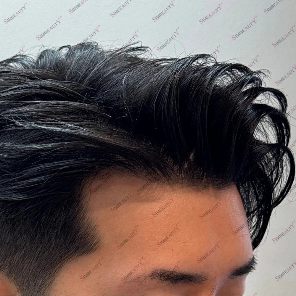 Men's Hair Replacement System - 30mm Wave Toupee with Skin Base