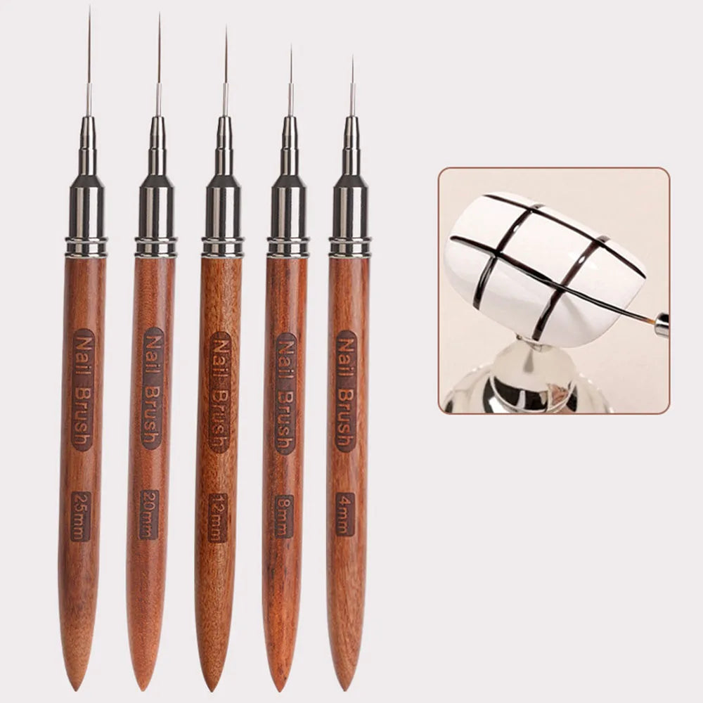 Nail Art Brushes Wood Nail Art Liner Brushes 4/8/12/20/25mm Painting Art Design Brush Super Thin Details Nail Pen Drawing Lines