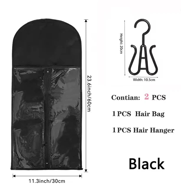 1Set Wig Storage Bag With Hanger Hair Bags With Plastic Hanger For Virgin Hair Black Wig Organizer Hangers For Multiple Wigs New