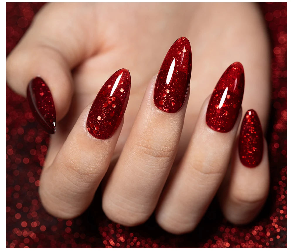 7.5ml Red Glitter Gel Nail Polish Crystal Semi Permanent Soak Off UV Gel Varnish Nail Art Manicure Base Matte Top Coat Vernis