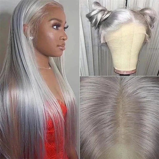 Grey Wigs Pre Plucked Long Straight Hair Lace Frontal Wig European American Popular Lace Front Wigs
