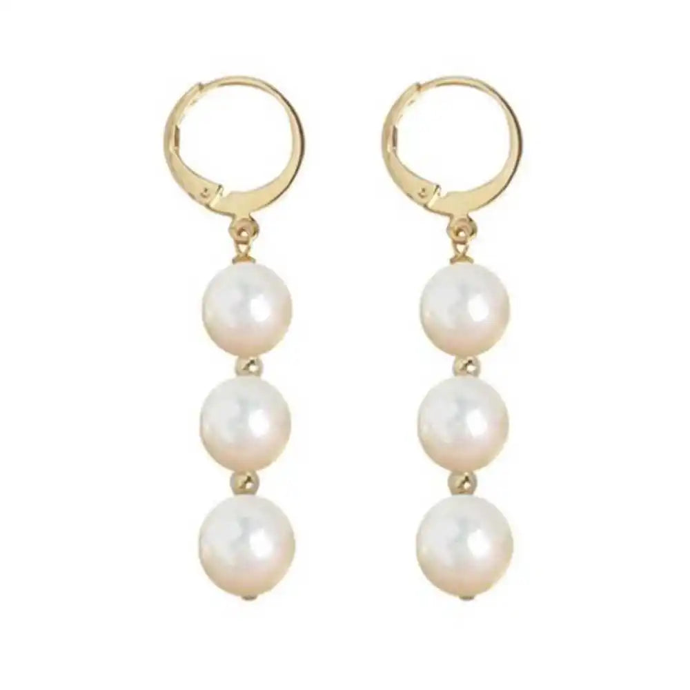 Highlights 8MM White Shell Pearl Earrings 18K Thanksgiving Gift Wedding Hook New Year Accessories Classic Mother's Day
