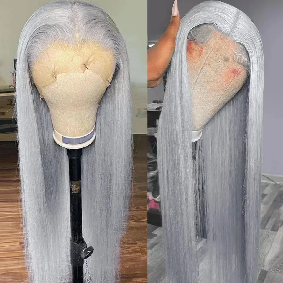Grey Wigs Pre Plucked Long Straight Hair Lace Frontal Wig European American Popular Lace Front Wigs