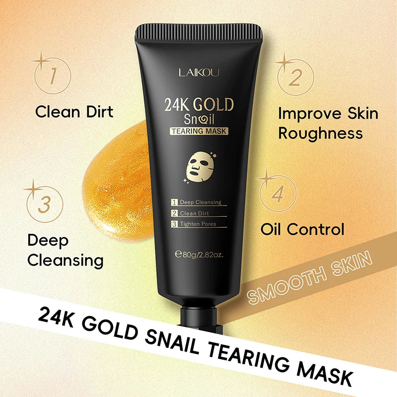 LAIKOU 50/80g 24K Gold Snail Tearing Mask Deep Cleansing Tighten Pores Firming Skin Oil-Control Whitening Moisturizing Skin Care