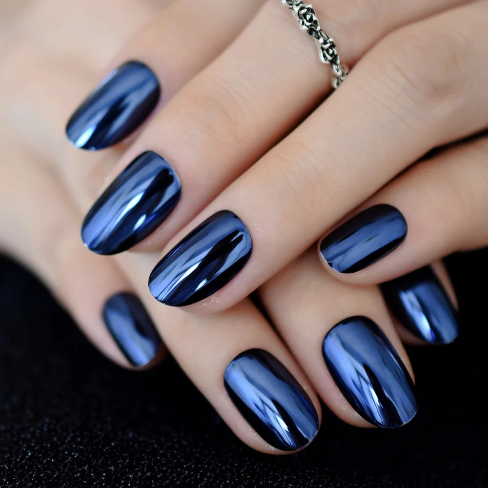 IMABC press on false nails metallic blue and silver avaliable