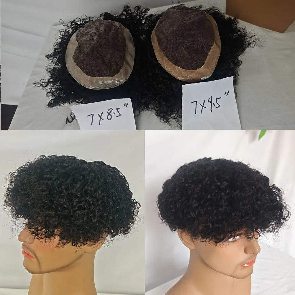 Human Hair Men Toupee Franch Lace Man's Hair Replacement System Wigs Mono Lace Hairpiece With PU Natural Black Color