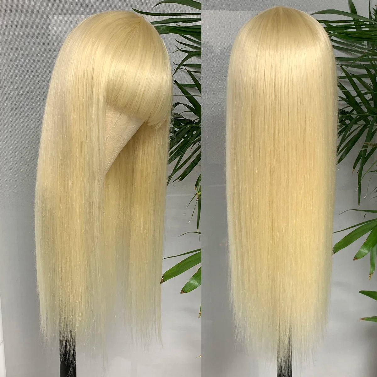 Blonde Human Hair Wig with Bangs 613# Full Machine Straight Human Hair Wigs Glueless Human Wigs Fringe Wigs For Woman HairUGo