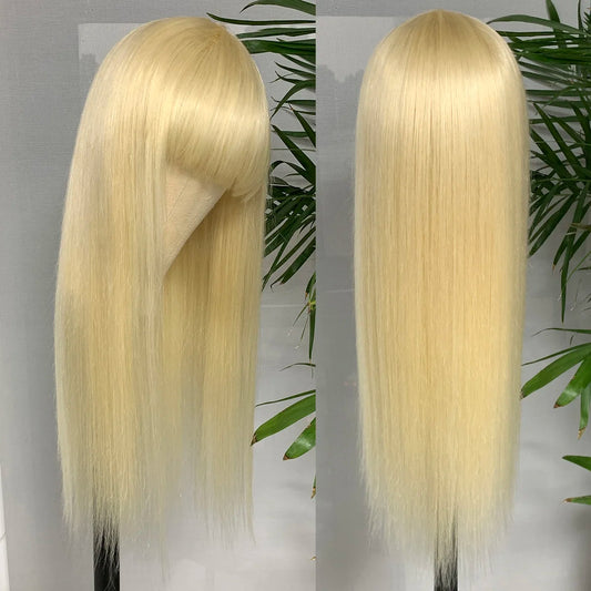 Blonde Human Hair Wig with Bangs 613# Full Machine Straight Human Hair Wigs Glueless Human Wigs Fringe Wigs For Woman HairUGo