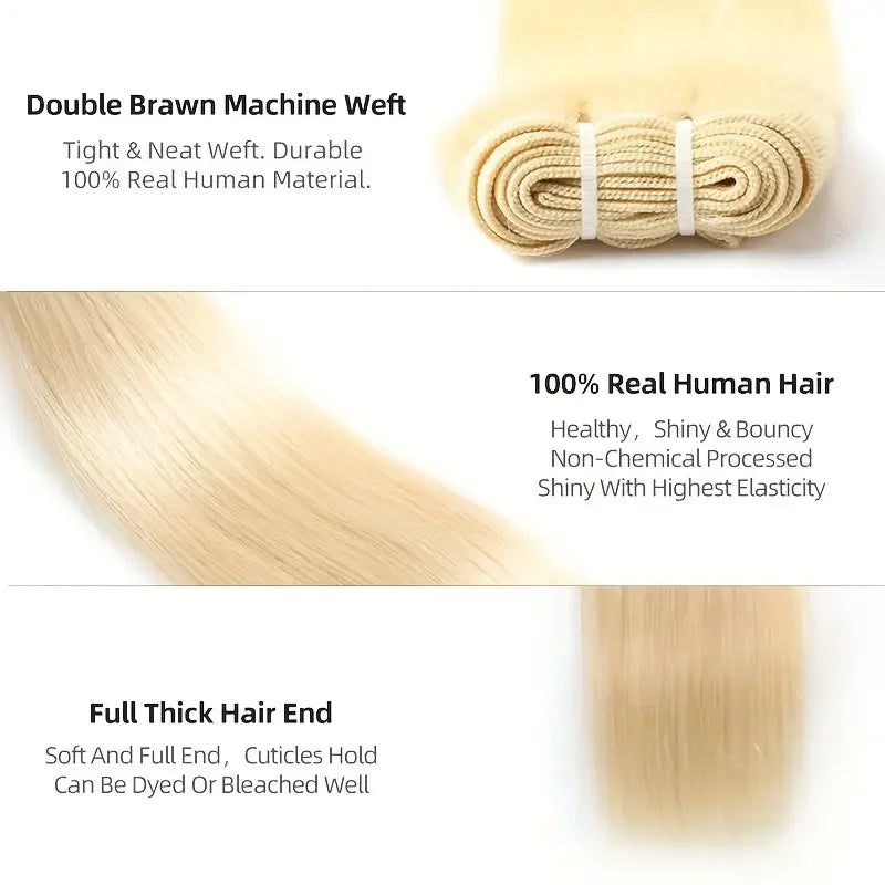 Straigh 613 Blonde 1/3/4 Brazilian Hair Bundles Straight Weave Remy 100% Human Hair Weft 24 26 28 30 32 34 36 38 40 Inch Bundle