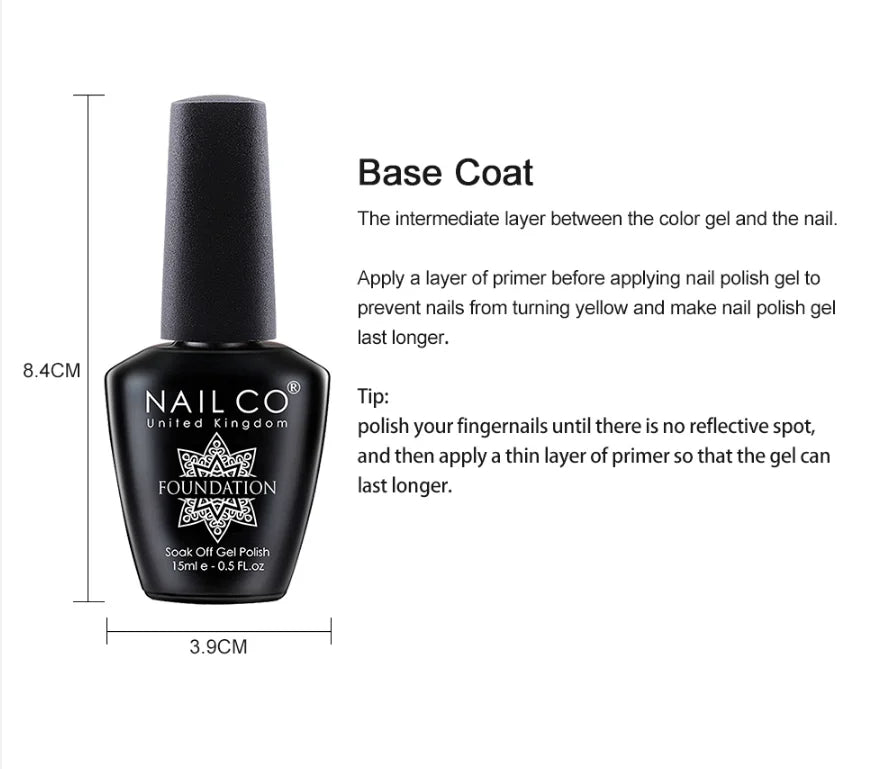 NAILCO 15ML Top coat Base coat Gel nail polish nails art Semi Permanent Lacquer Varnish Hybrid nail supplies for professionals