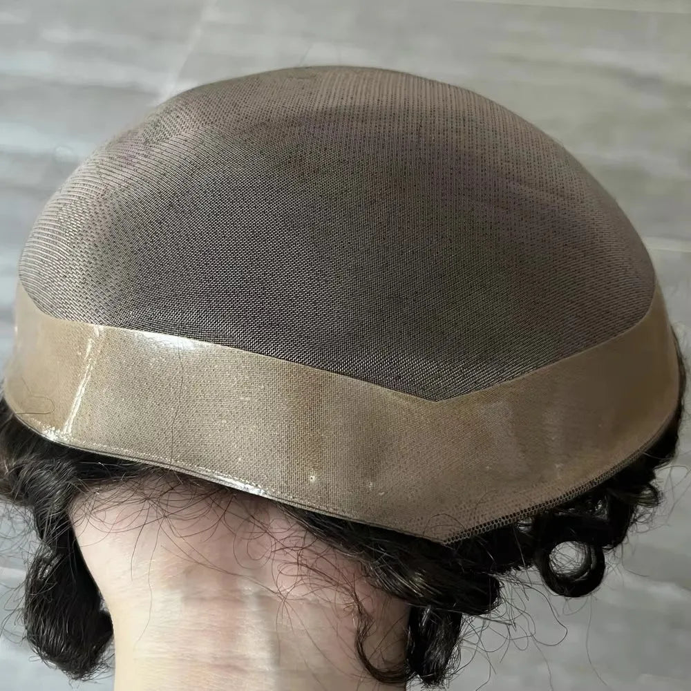 Afro Men Deep Wave 15mm 360 Weaves 100% Human Hair Toupee Hair Replacement Capillary Prosthesis MONO/POLY Base for Options Wig