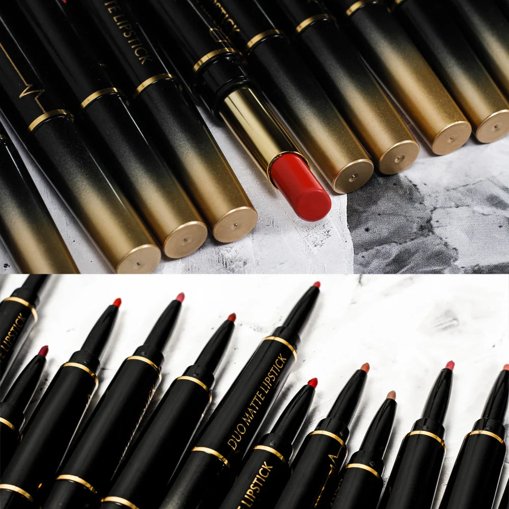 Pudaier Makeup 2 in 1 Matte Lipstick & Lip Liner Nude Lip Stick Pencil Make up Cosmetics Lip Balm Matt Cream Lipbalm Lipliner