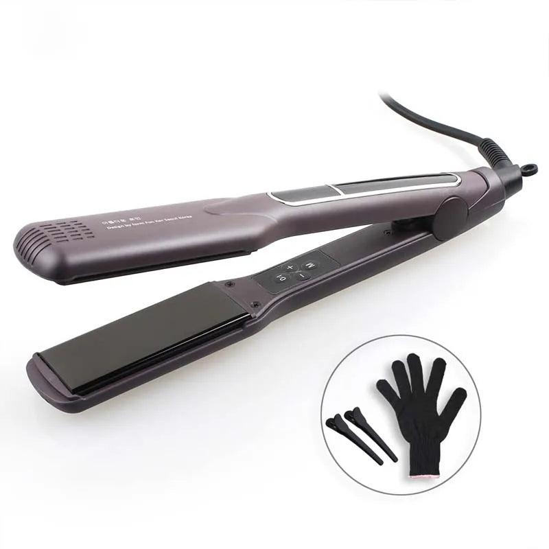 Hair Styler Flat Iron Curling Iron Hair Curler 2 in 1 with LCD Display Heating Plate Hair Straightener