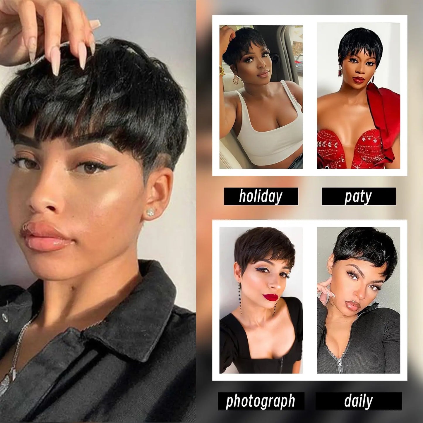 Pixie Cut Human Hair Wig 6" - Glueless Layered Straight for Women