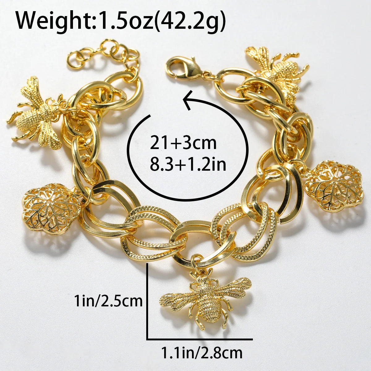 Sunny Jewelry Fashion Gold Plated Charm Bracelets For Women Hand Chains Link Chain Bee & Flower Pendants Bracelet Party Gifts