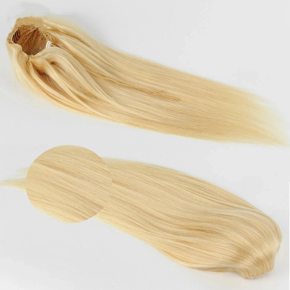 Blonde 613 Straight Drawstring Ponytail Clip In Hair Extensions 12-26Inch 100% Unprocessed Human Hair Extensions 120G For Women