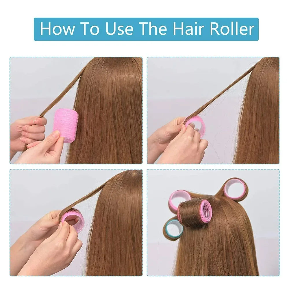 New 6Pcs/Bag Hair Rollers Self Grip Hooks Hair Curlers Heatless Rollers Salon Dressing Curlers Sticky Hair Styling Tools Jumbo