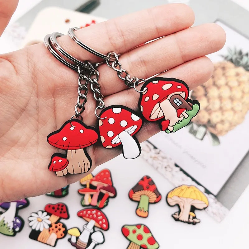 New Arrival 1/21Pcs Various Mushroom Silicone Key Chain Adult Keyring Agaric Car Key Pendant Decorations