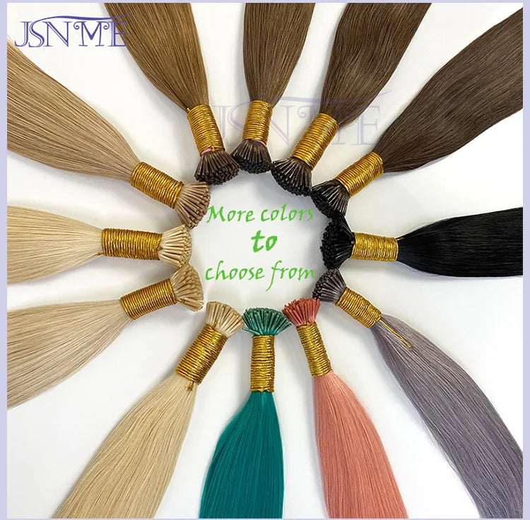 JSNME I Tip Hair Extensions Natural Real Human Fusion Capsule Keratin Hair Extensions Black Brown Blonde 1g/Strand  For Salon