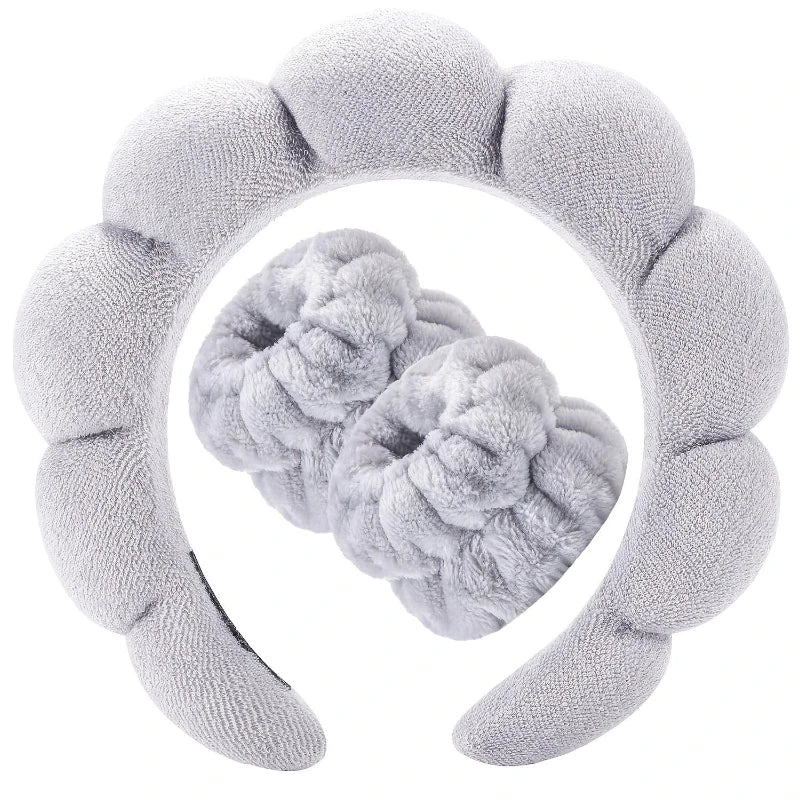 3 Piece Luxury Fiber Spa Headband and Wristband Set - Soft and Comfortable - Face Wash, Makeup Women's Hair Accessories Set