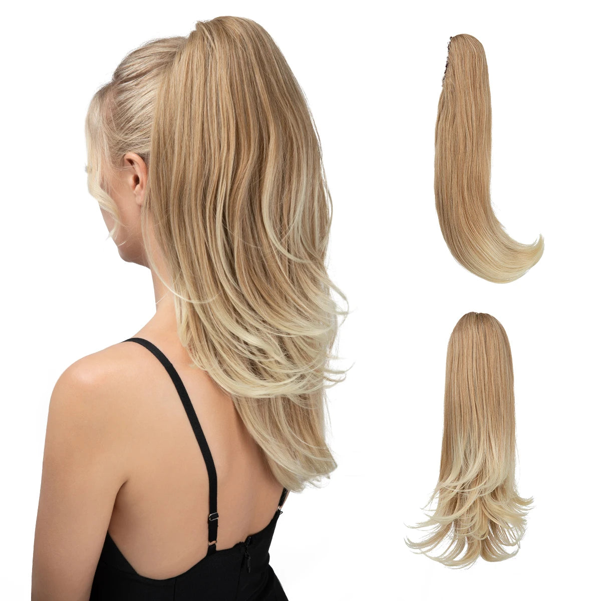 SARLA Claw Clip Ponytail Extension - Long Silky Straight Synthetic Hair