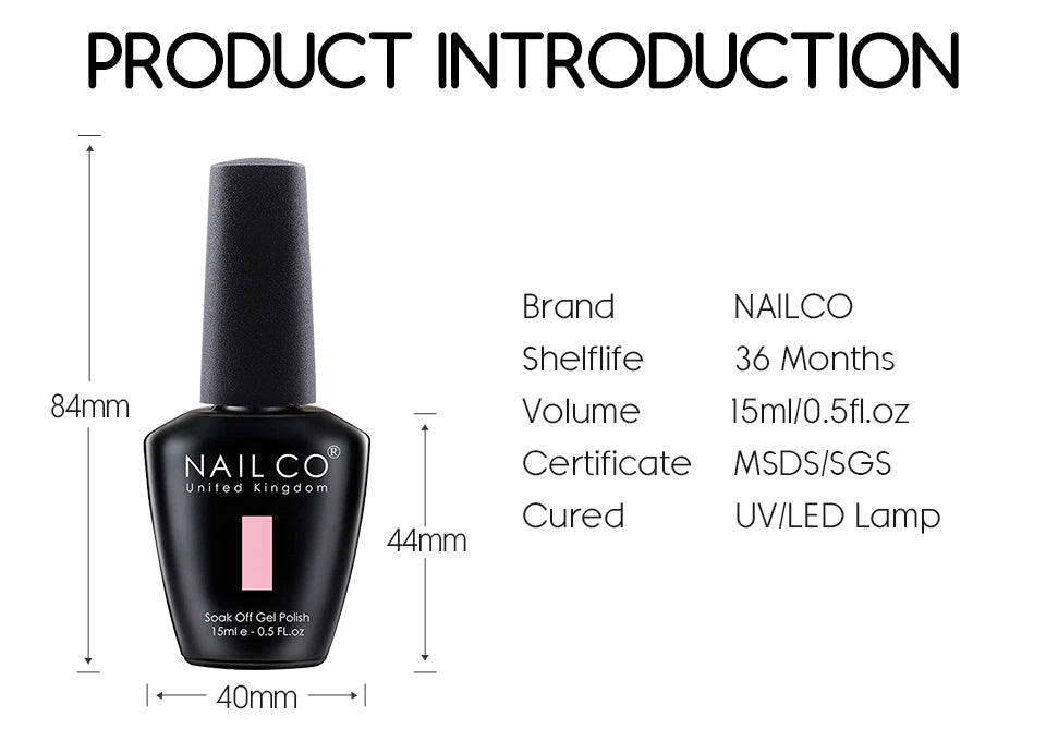 NAILCO 15ml Translucent Gel Nail Polish Semi-permanent Enamels Varnish For UV Nails Art Hybrid LED Nail Gel Transparent Manicure