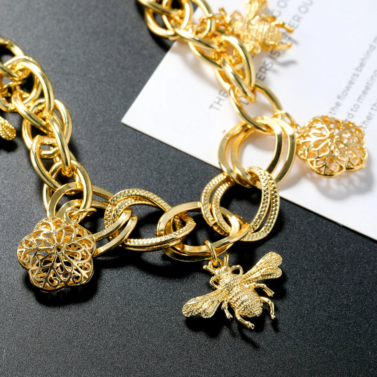 Sunny Jewelry Fashion Gold Plated Charm Bracelets For Women Hand Chains Link Chain Bee & Flower Pendants Bracelet Party Gifts