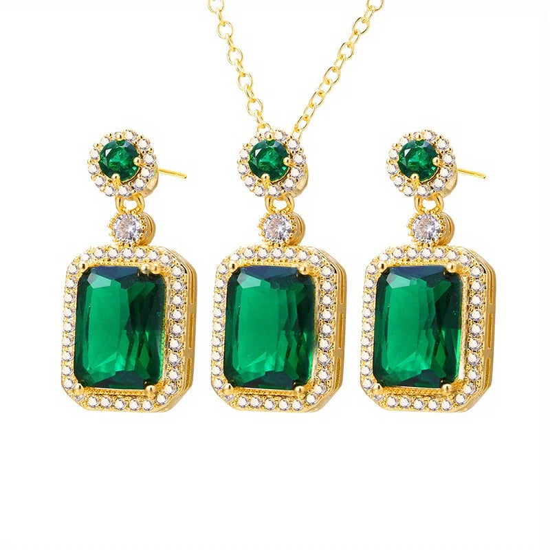 14K Gold Plated Halo Crystal Necklace/Earrings/Rings Wedding Hypoallergenic Jewelry