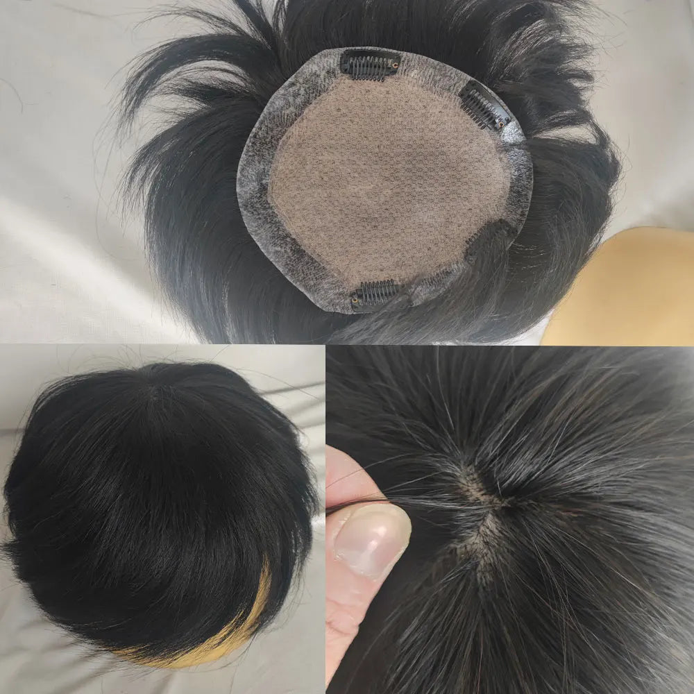 Human Hair Men Toupee Franch Lace Man's Hair Replacement System Wigs Mono Lace Hairpiece With PU Natural Black Color