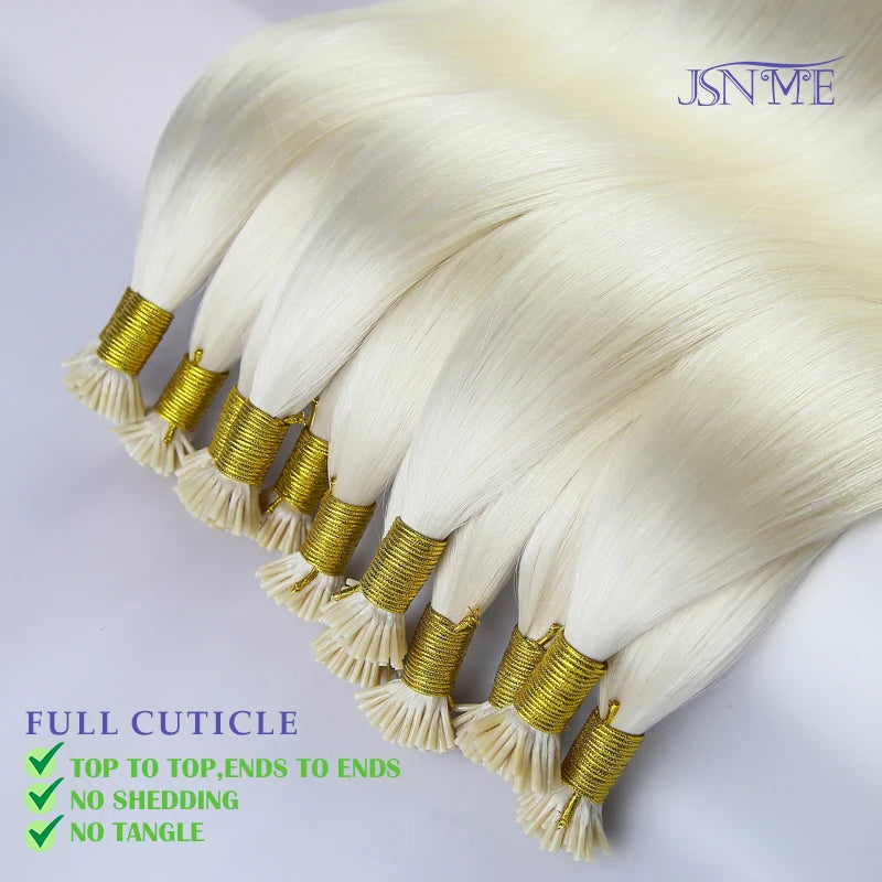 JSNME I Tip Hair Extensions Natural Real Human Fusion Capsule Keratin Hair Extensions Black Brown Blonde 1g/Strand  For Salon