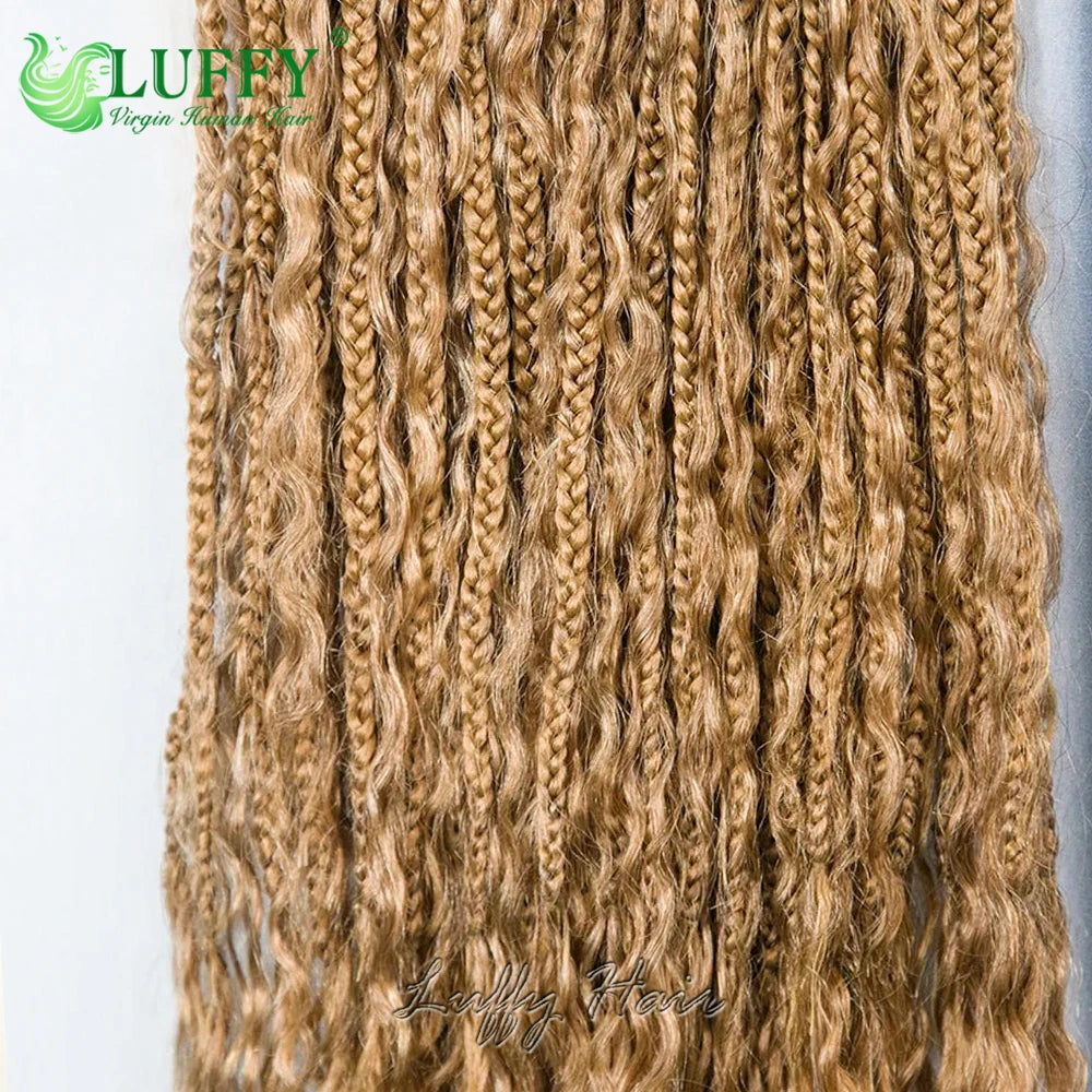 Boho Box Braids Crochet Human Hair Curls #27 Honey Blonde Pre Looped Crochet Braids With Human Hair Deep Curly