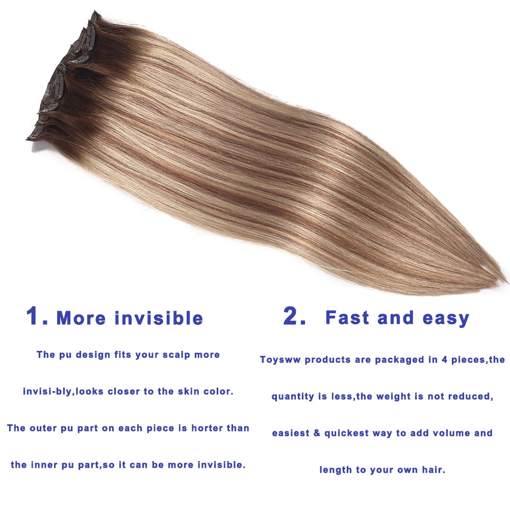 Wholesale Real Clip ins Russian Human Hair 100% Remy Hair Raw Pu Natural Straight Invisible Seamless Clip in Hair Extension