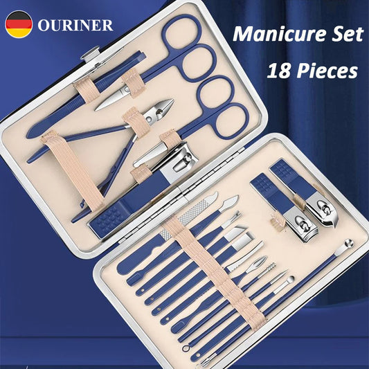 Professional Manicure Set 7-18 PCS Stainless Steel Nail Clipper Set Thick And Hard Nail Trimmer For Woman And Man Portable Set