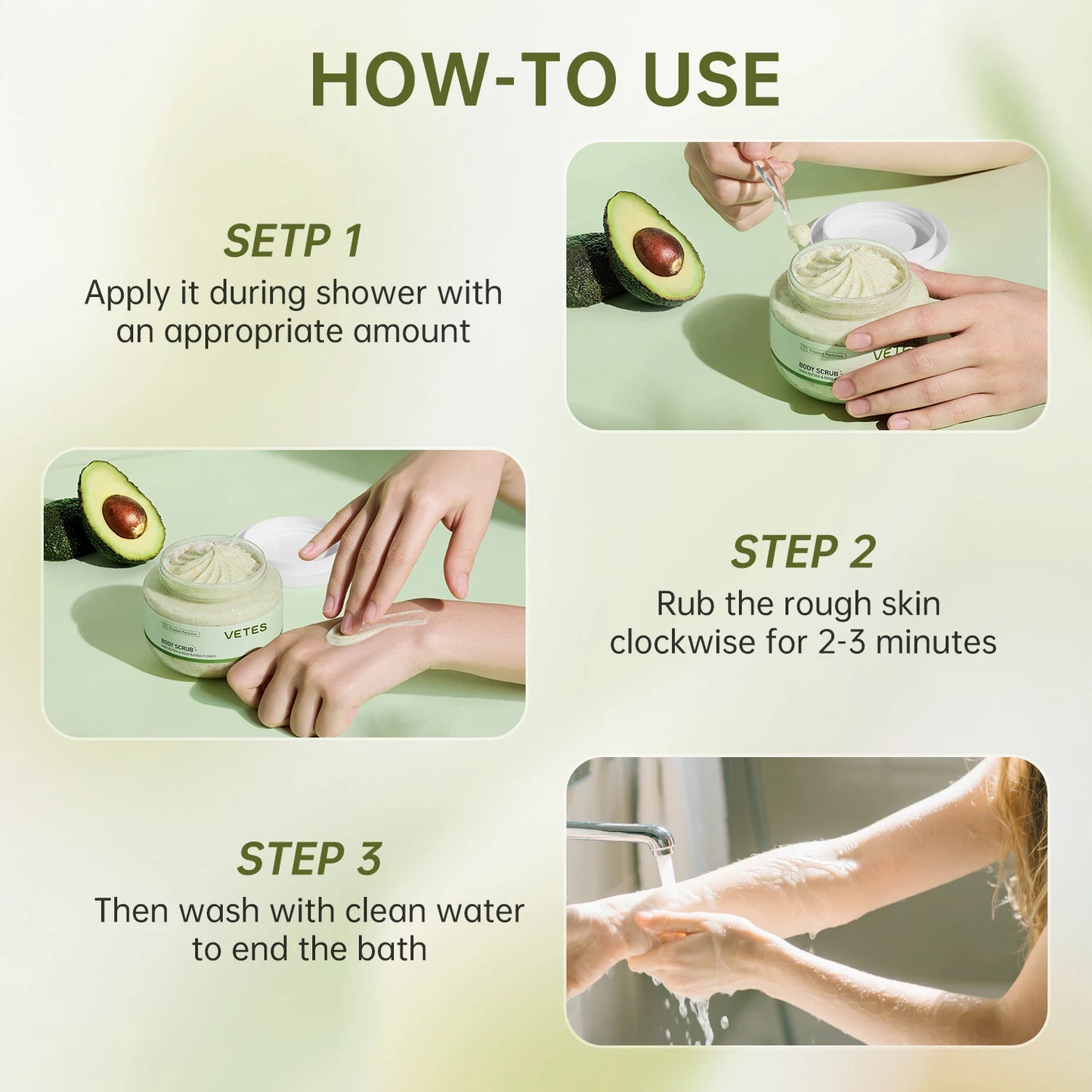 VETES Remove Dead Skin Body Scrub 250g Exfoliant Gentle No Irritation Scrub Cream Moisturizing Hydrating Deep Cleans Body Care