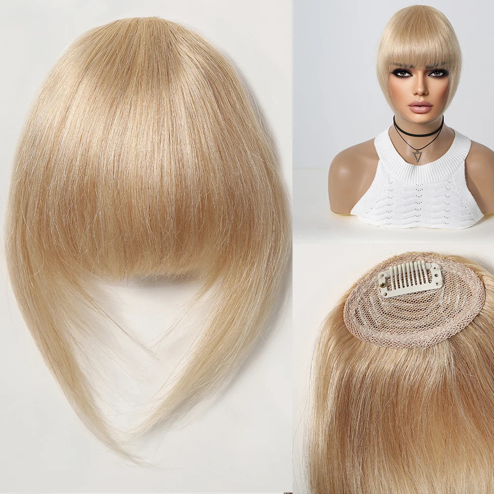 Human Hair Bangs Fringe Hairpieces Blunt Cut Natural Air Bangs Over Head Clip In Hair Extensions Black Brown Remy Hair for Women
