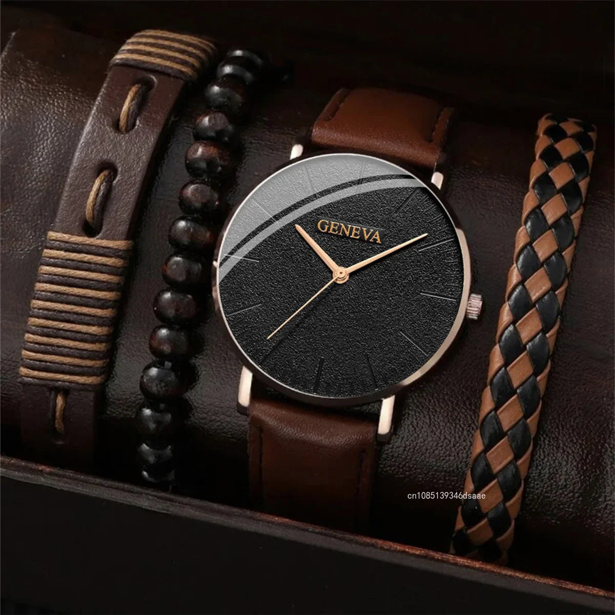 4pcs Men Watch Set with Bracelet Jewelry Business Quartz Watch Casual Bracelet Watch Set Men Sports Trend Wristwatches