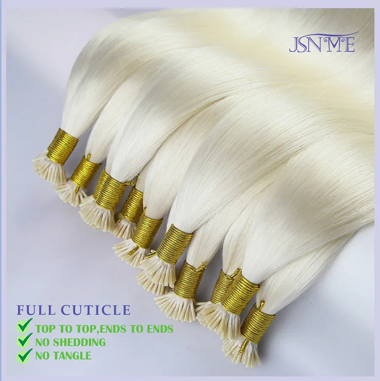 JSNME I Tip Hair Extensions Natural Real Human Fusion Capsule Keratin Hair Extensions Black Brown Blonde 1g/Strand  For Salon
